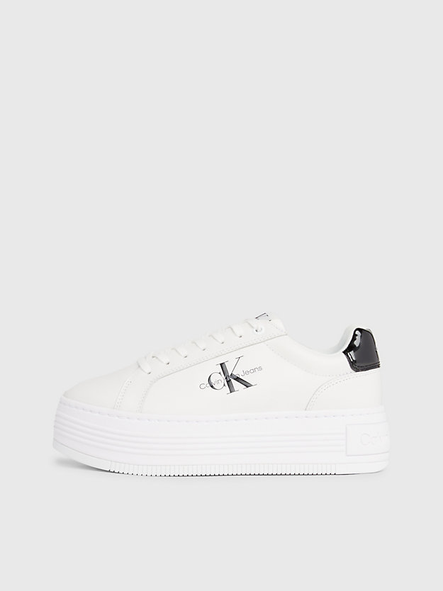 bright white / black leather platform trainers for women calvin klein jeans