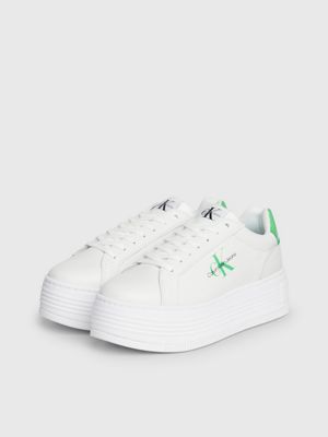 bright white/classic green leather platform trainers for women calvin klein jeans