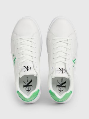 bright white/classic green leather platform trainers for women calvin klein jeans