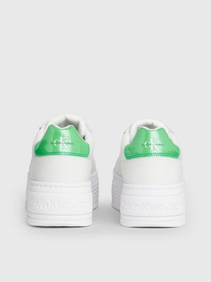 bright white/classic green leather platform trainers for women calvin klein jeans