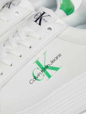 bright white/classic green leather platform trainers for women calvin klein jeans