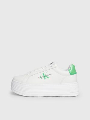 bright white/classic green leather platform trainers for women calvin klein jeans