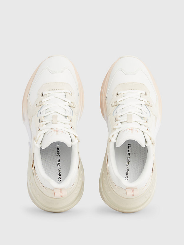 bright white/eggshell/whisper pink leather chunky trainers for women calvin klein jeans