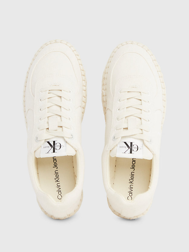 creamy white / bright white canvas plateau-espadrilles sneakers voor dames - calvin klein jeans