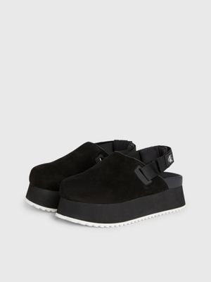 black/bright white leather platform mules for women calvin klein jeans