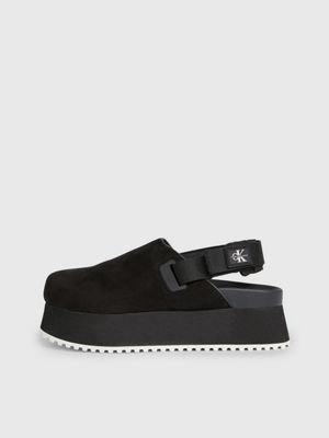 black/bright white leather platform mules for women calvin klein jeans