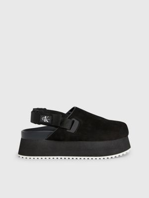 black leather platform mules for women calvin klein jeans