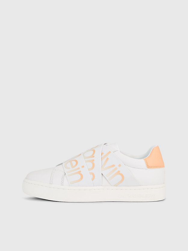 bright white/apricot ice leather slip-on trainers for women calvin klein jeans