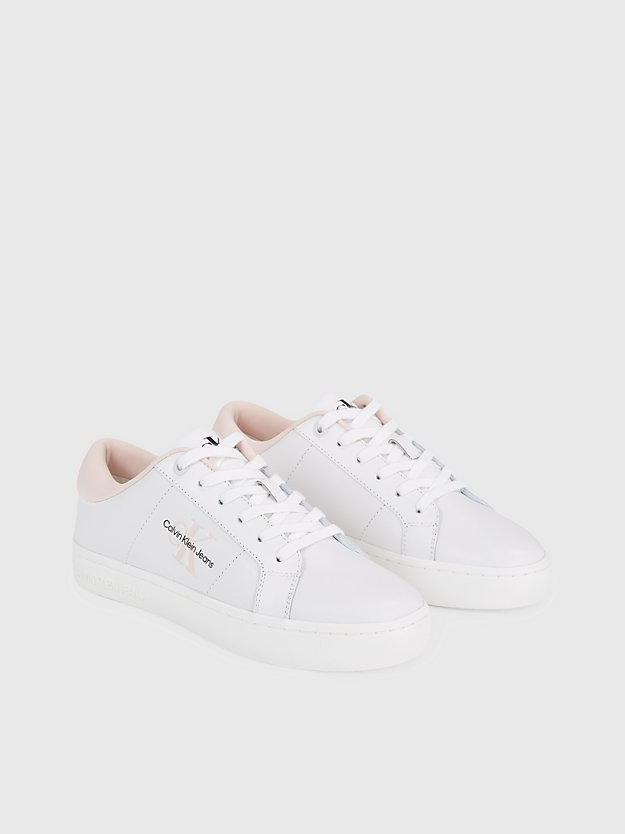 bright white/peach blush leather trainers for women calvin klein jeans