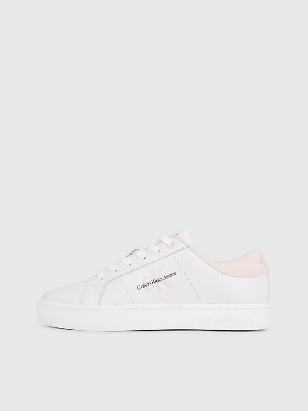 bright white/peach blush leder-sneakers für damen - calvin klein jeans
