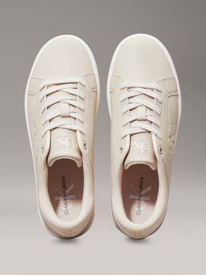 eggshell/whisper pink leather trainers for women calvin klein jeans