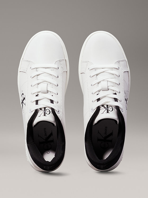 baskets en cuir bright white/black pour femmes calvin klein jeans