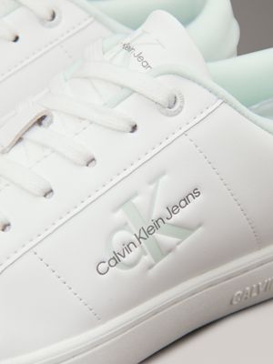 bright white/moonlight jade leather trainers for women calvin klein jeans