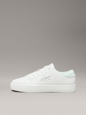 bright white/moonlight jade leather trainers for women calvin klein jeans