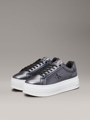 black/white metallic leather platform trainers for women calvin klein jeans