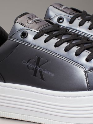 black/white metallic leather platform trainers for women calvin klein jeans