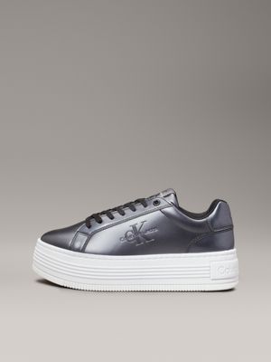 black/white metallic leather platform trainers for women calvin klein jeans