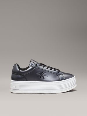 black metallic leather platform trainers for women calvin klein jeans