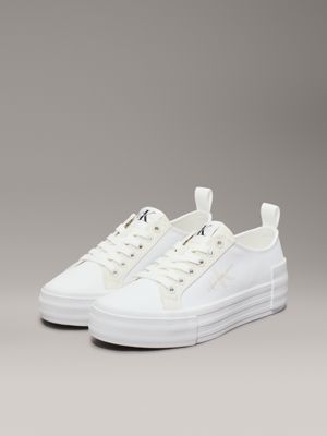 creamy white/white/whisper pink canvas platform trainers for women calvin klein jeans