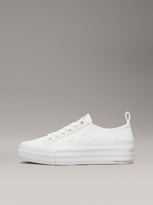 creamy white/white/whisper pink canvas platform trainers for women calvin klein jeans