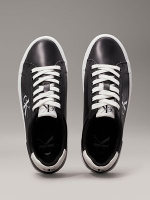 black/bright white leather platform trainers for women calvin klein jeans