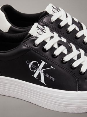 black/bright white leather platform trainers for women calvin klein jeans