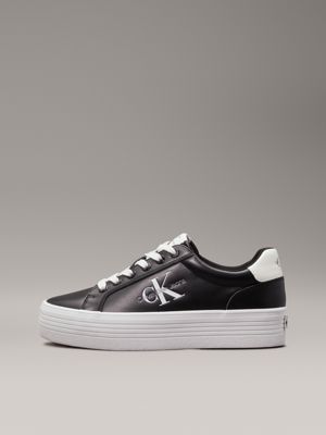 black/bright white leather platform trainers for women calvin klein jeans