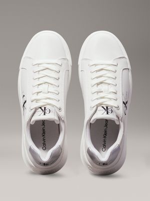 bright white/silver leather trainers for women calvin klein jeans