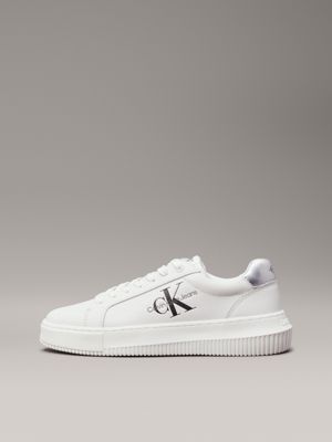 bright white/silver leather trainers for women calvin klein jeans