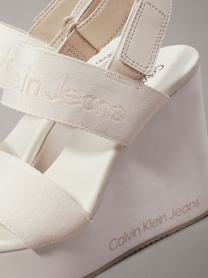 creamy white/eggshell platform wedge sandals for women calvin klein jeans