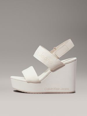 creamy white/eggshell platform wedge sandals for women calvin klein jeans