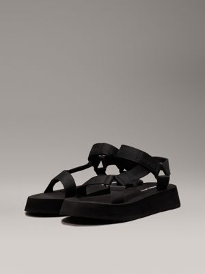 triple black webbing sandals for women calvin klein jeans