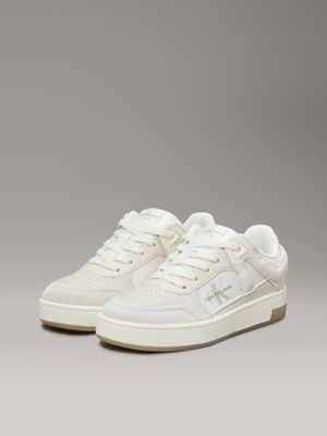 creamy white/eggshell/whisper pink leather trainers for women calvin klein jeans