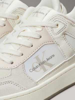 creamy white/eggshell/whisper pink leather trainers for women calvin klein jeans