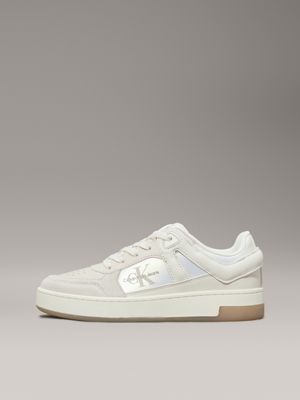 creamy white/eggshell/whisper pink leather trainers for women calvin klein jeans