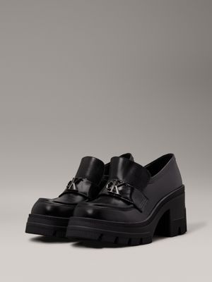 triple black chunky leather loafers for women calvin klein jeans