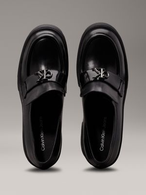 triple black chunky leather loafers for women calvin klein jeans