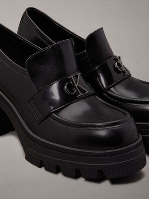 triple black chunky leather loafers for women calvin klein jeans