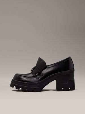 triple black chunky leather loafers for women calvin klein jeans