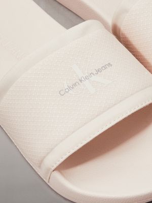 whisper pink/eggshell logo sliders for women calvin klein jeans