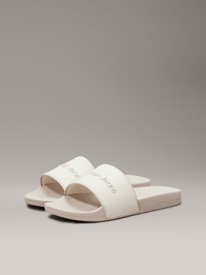 eggshell/creamy white logo sliders for women calvin klein jeans