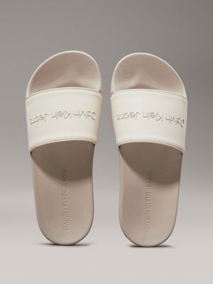 eggshell/creamy white logo sliders for women calvin klein jeans