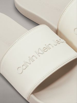 eggshell/creamy white logo sliders for women calvin klein jeans