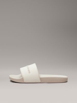 eggshell/creamy white logo sliders for women calvin klein jeans