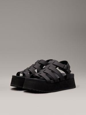 triple black leather platform sandals for women calvin klein jeans