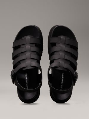 triple black leather platform sandals for women calvin klein jeans