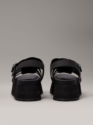 triple black leather platform sandals for women calvin klein jeans