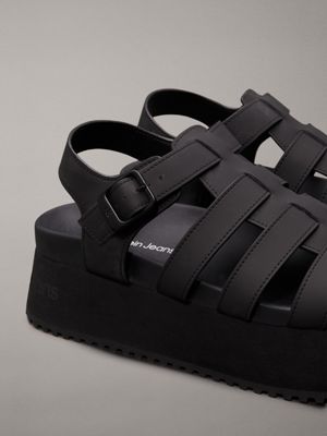 triple black leather platform sandals for women calvin klein jeans