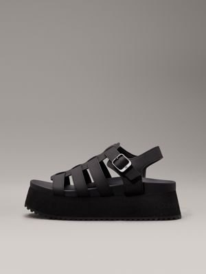 triple black leather platform sandals for women calvin klein jeans