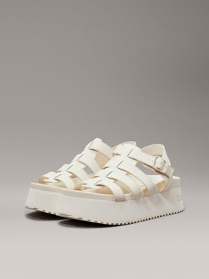 triple creamy white leather platform sandals for women calvin klein jeans